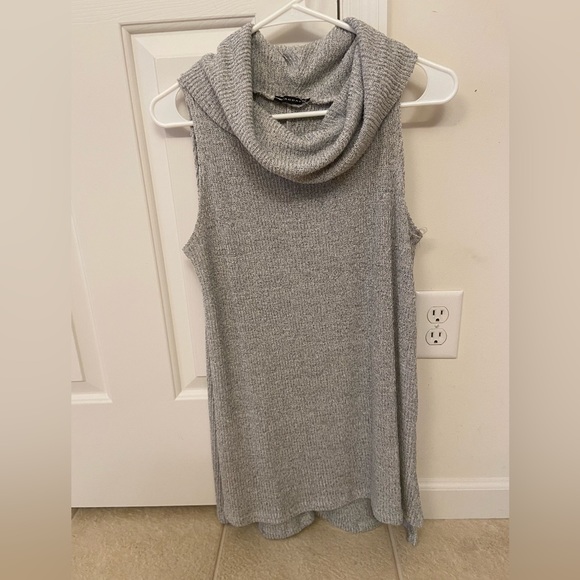 Style & Co Woman Gray Cowl Neck Sweater with Side Lace-Up Detail Plus